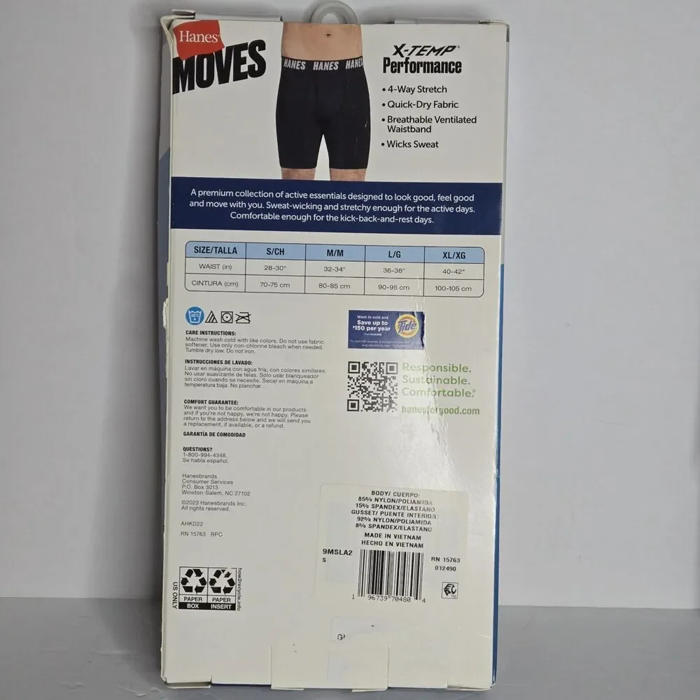 HANES Boxer Brief Anti Chafe Cooling Zone Long Leg 2 Pack Black/Blue Men S NWT